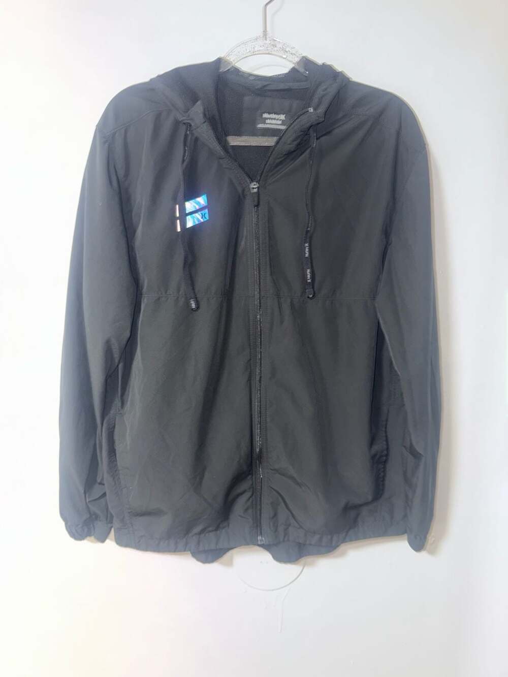 Hurley Mens Exist Lightweight Windbreaker Black Hooded Jacket M